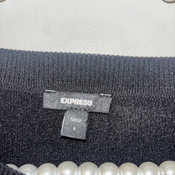 Express Sz Lg Nautical Boating Black White Striped Coastal Basic Sweater Crew - Picture 2 of 9